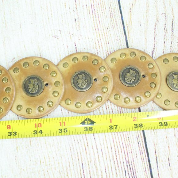 Classic Brown Leather Coin Studded Embellished Boho Morrocan Belt Size M/L - Picture 8 of 8